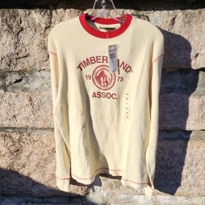 Timberland Men's Pullover in Cream with Red Details Medium